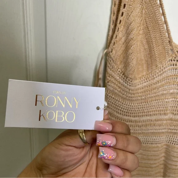 Torn by Ronny Kobo Small "Brown Sand" Beige/Tan Madi Knit Crochet Maxi Dress - Picture 4 of 10
